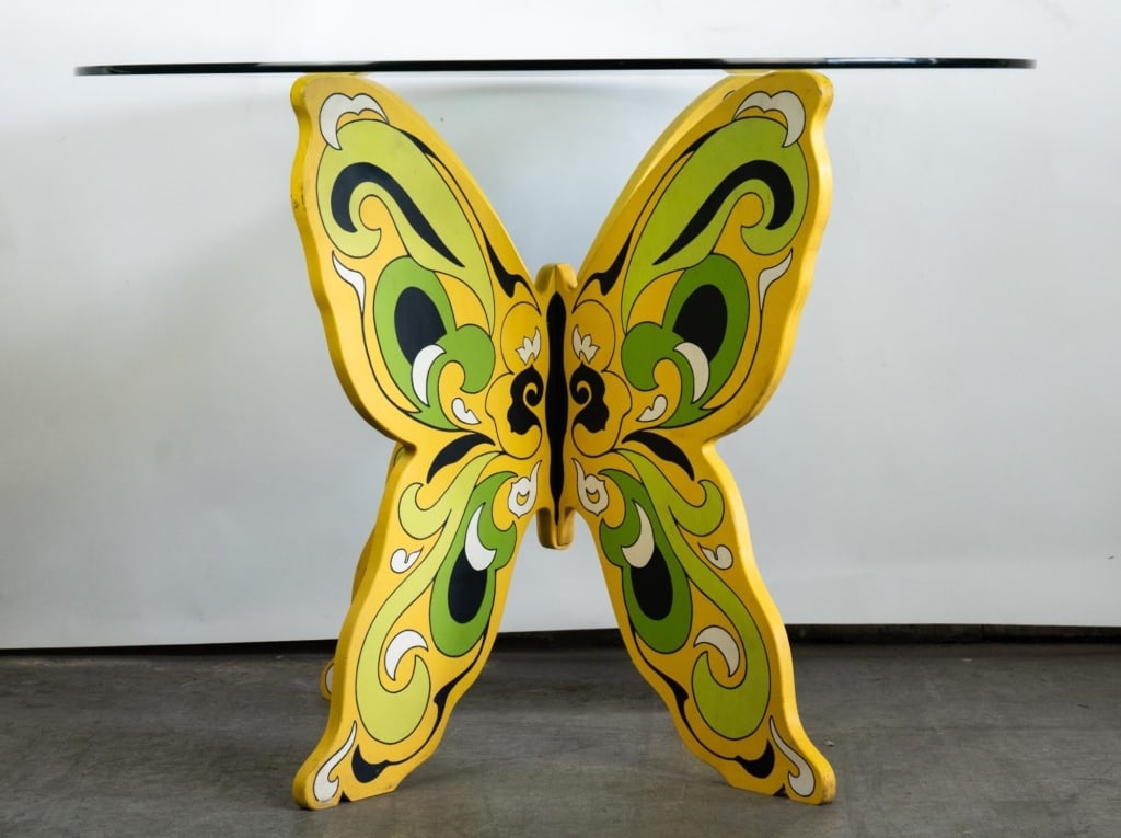 DREXEL RARE VINTAGE GLASS TOP BUTTERFLY TABLE (1 of 4)