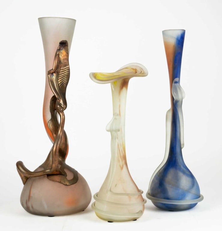 FRENCH ART NOUVEAU HAND BLOWN ART GLASS VASES (1 of 5)