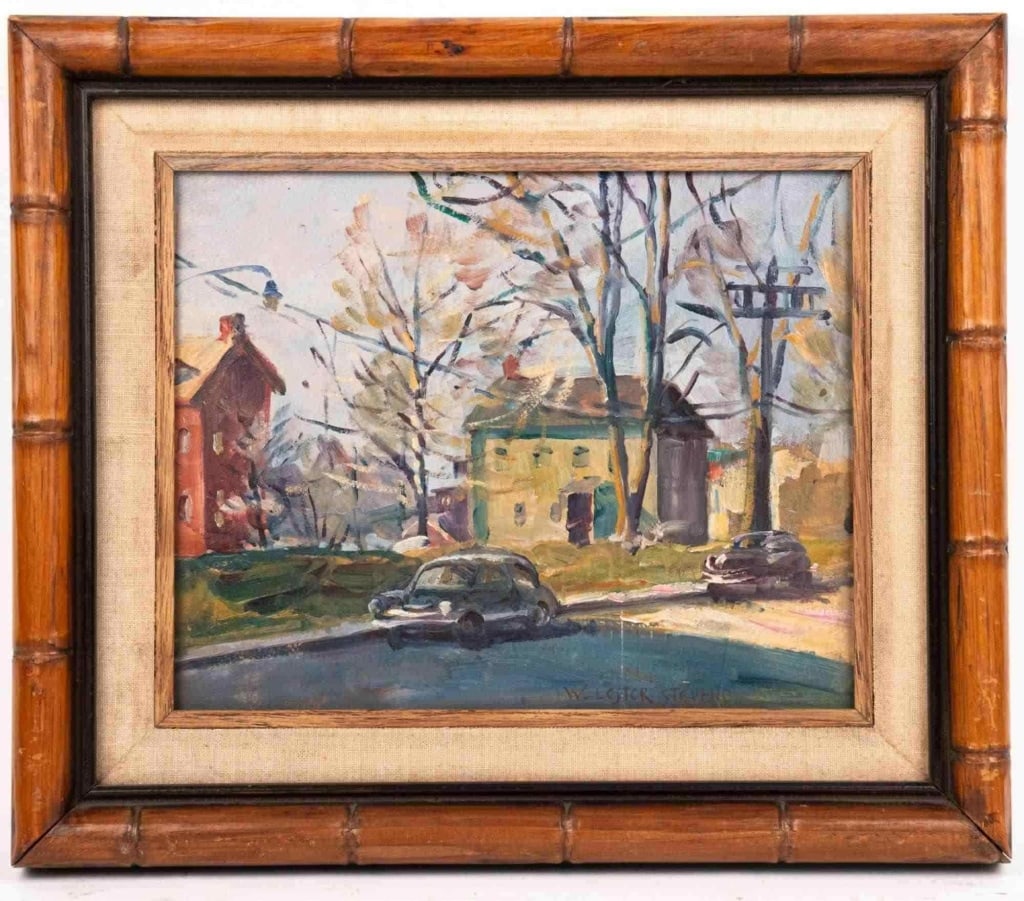 WILLIAM LESTER STEVENS, OIL ON BOARD: William Lester Stevens (1888-1969). Oil on board. Signed LR. Framed. Note: Each lot in this auction was stored in an active industrial warehouse. Accordingly, lots may exhibit dust and/or surface resi