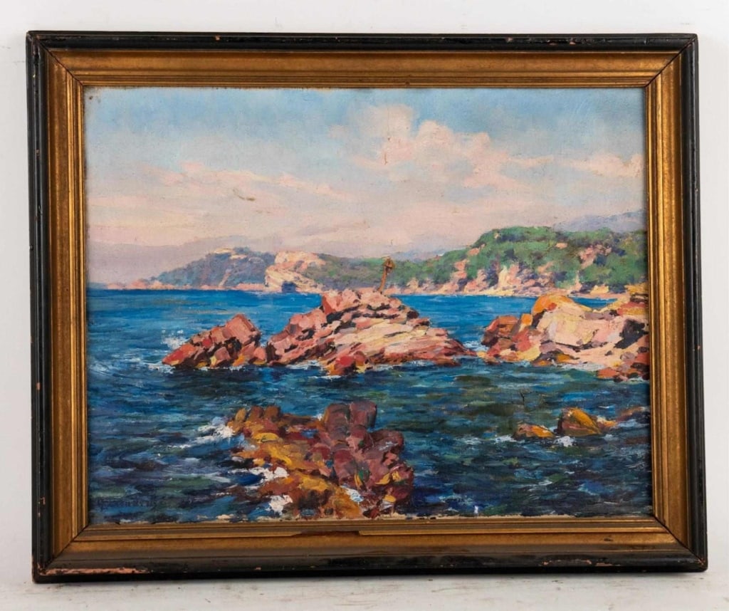 SEASCAPE OIL ON CANVAS, GASTON LEENAERTS: Gaston Leenaerts (European, 1884-?). Seascape, oil on canvas, signed LL, framed. Note: Each lot in this auction was stored in an active industrial warehouse. Accordingly, lots may exhibit dust and/or 