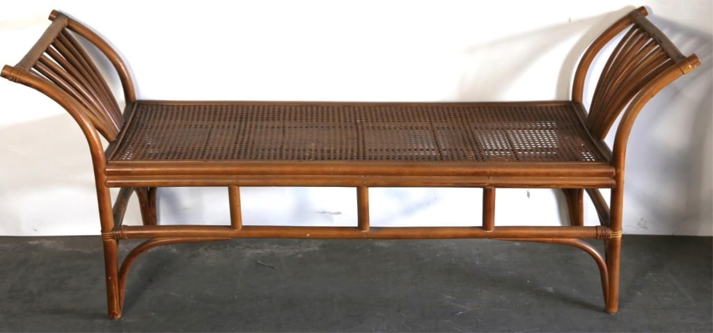 MID CENTURY MODERN RATTAN AND CANE DAY BENCH (1 of 4)