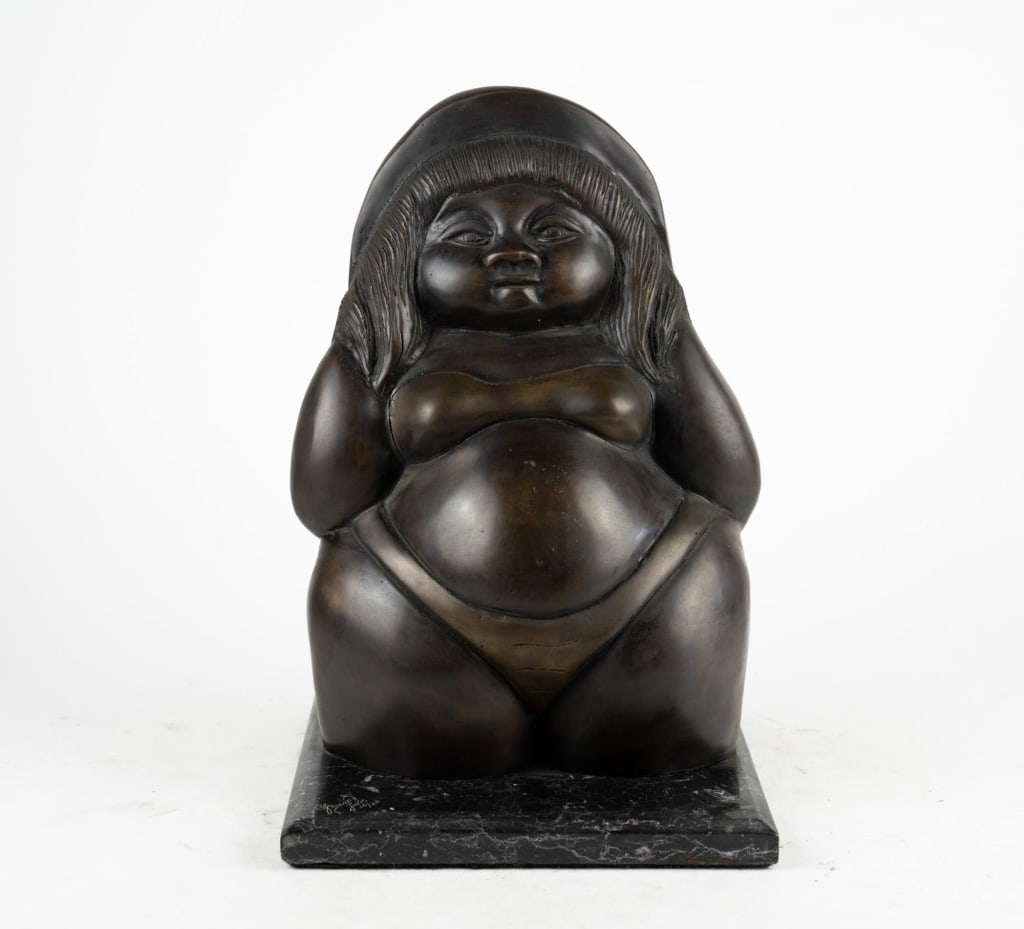 AFTER FERNANDO BOTERO BRONZE FIGURAL SCULPTURE: Ater Fernando Botero bronze figural sculpture. Note: Each lot in this auction was stored in an active industrial warehouse. Accordingly, lots may exhibit dust and/or surface residue and may benefit fr