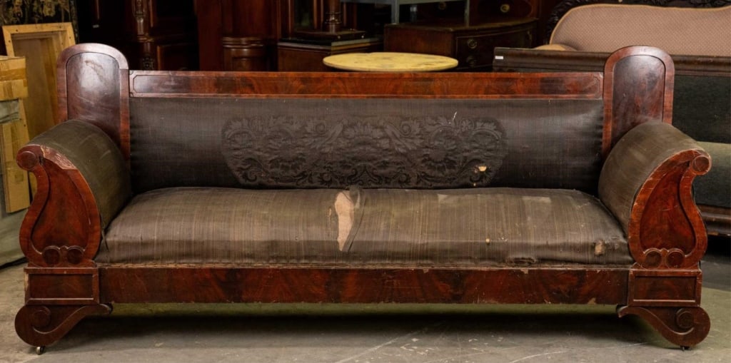 AMERICAN EMPIRE 19TH C. MAHOGANY SOFA (1 of 6)