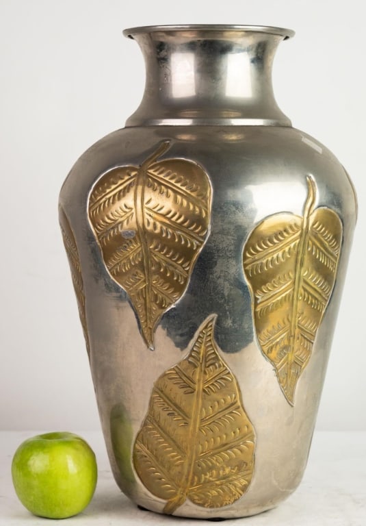 ASIAN VINTAGE MIXED METAL VASE WITH BRASS FLOWERS (1 of 6)