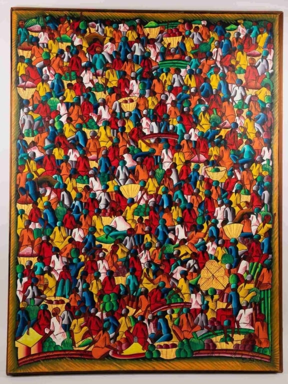 M AUGUSTIN HAITIAN MARKET SCENE OIL ON CANVAS (1 of 7)