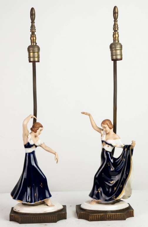 ART DECO FIGURAL LAMPS WITH ROYAL DUX FIGURINES (1 of 4)