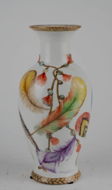 ITALIAN HAND-PAINTED PORCELAIN VASE BY A. CIPRIANI: Italian hand-painted porcelain vase by a. Cipriani original price $1,800. Note: Each lot in this auction was stored in an active industrial warehouse. Accordingly, lots may exhibit dust and/or surface