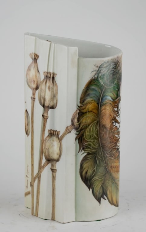ITALIAN HAND-PAINTED PORCELAIN VASE BY A. CIPRIANI: Italian hand-painted porcelain vase by a. Cipriani original price $1,800. Note: Each lot in this auction was stored in an active industrial warehouse. Accordingly, lots may exhibit dust and/or surface