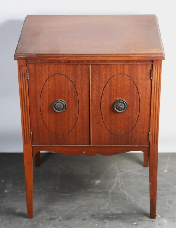 AMERICAN ANTIQUE MUSIC CABINET: Antique American music cabinet. Note: Each lot in this auction was stored in an active industrial warehouse. Accordingly, lots may exhibit dust and/or surface residue and may benefit from cleaning. Ap