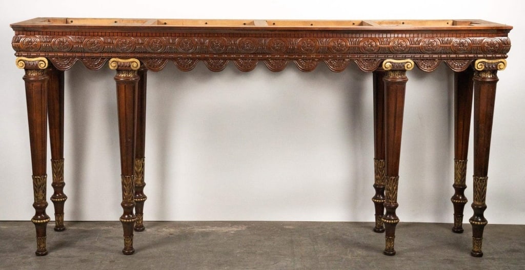EUROPEAN MAHOGANY PARCEL GILT CONSOLE TABLE (1 of 5)