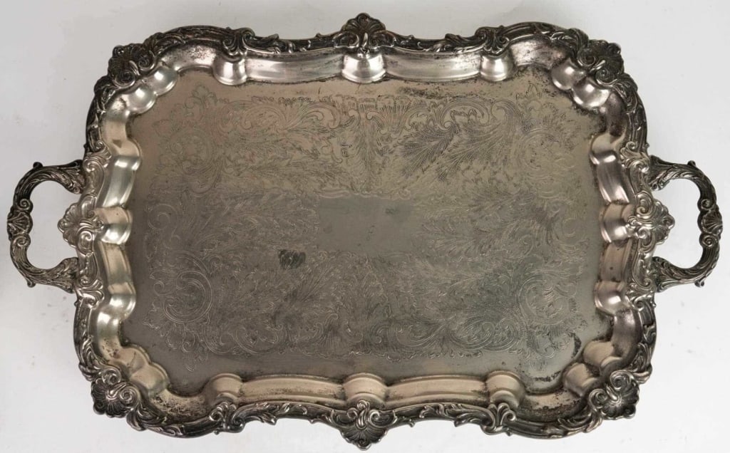 ENGLISH ANTIQUE SILVERPLATE TWIN HANDLED TRAY (1 of 5)
