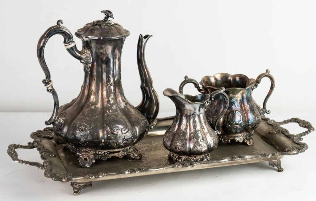 ENGLISH SILVER SOLDERED 4PC TEA SET WITH TRAY (1 of 6)