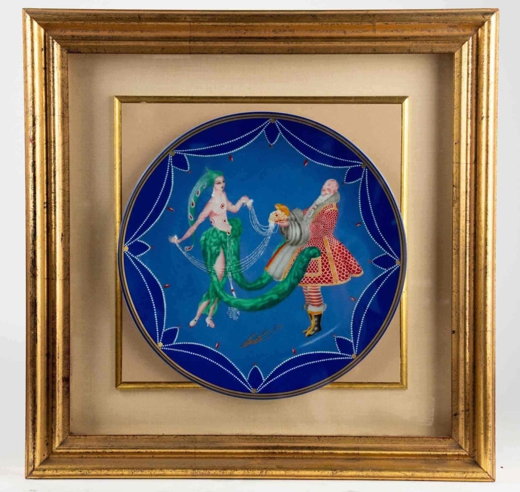 ERTE PORCELAIN LIMITED EDITION PLATE IN SHADOWBOX: Erté porcelain limited edition plate in shadowbox. Note: Each lot in this auction was stored in an active industrial warehouse. Accordingly, lots may exhibit dust and/or surface residue and may benef