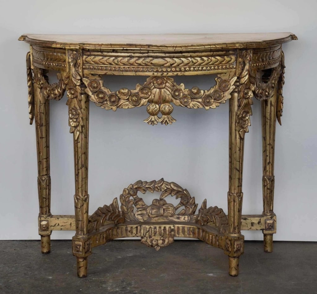 CONTINENTAL GILT CARVED DEMILUNE TABLE (1 of 5)