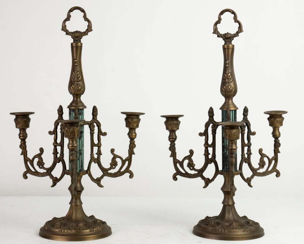 FRENCH PAIR OF ANTIQUE 3 ARM CANDELABRA (1 of 7)