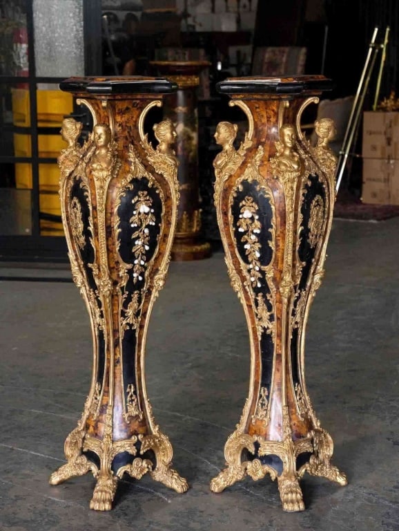 ITALIAN MARBLE FAUX TORTOISE MONUMENTAL PEDESTALS (1 of 5)