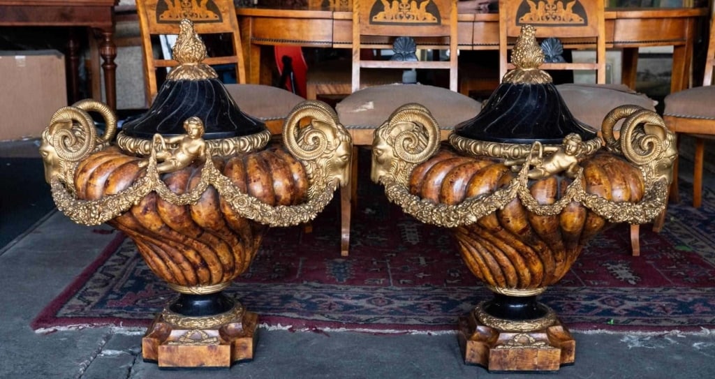 ITALIAN PAIR OF GLOSSAL RAMS HEAD CASSOLETTES (1 of 5)