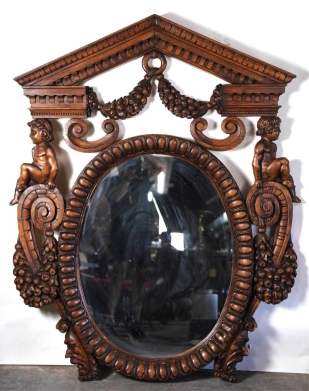 ITALIAN MONUMENTAL MAHOGANY HAND CARVED MIRROR (1 of 5)