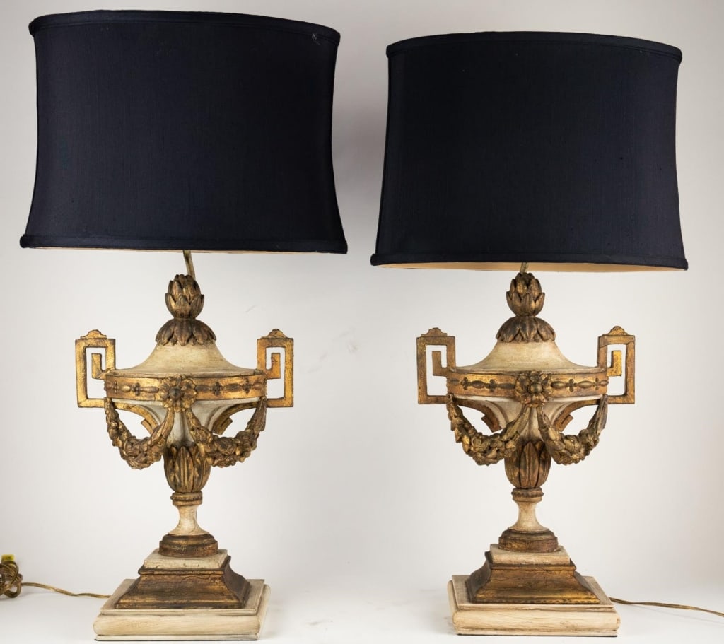 ITALIAN PARCEL GILT ARCHITECTURAL URN LAMPS (1 of 6)