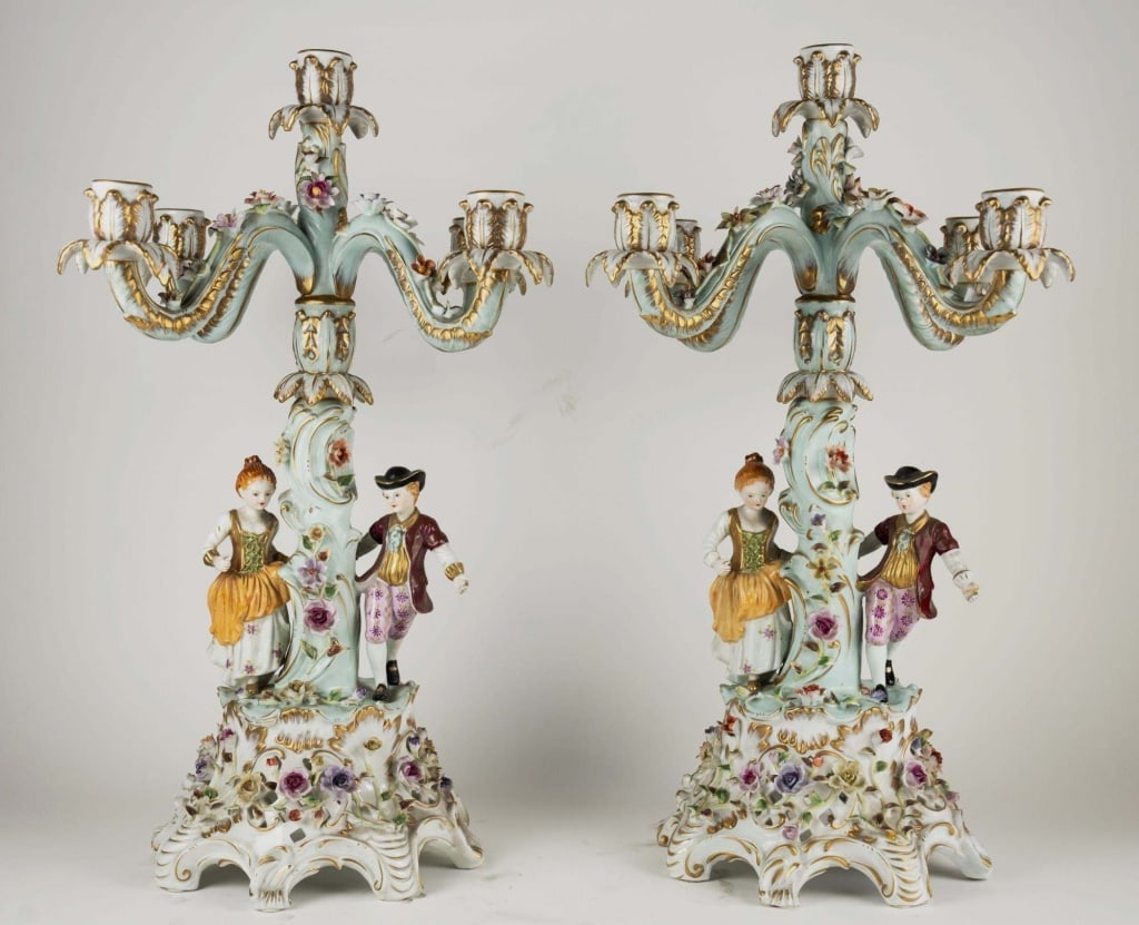 GERMAN DRESDEN STYLE FIGURAL CANDELABRAS (1 of 8)