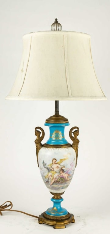FRENCH SEVRES STYLE HAND PAINTED PORCELAIN LAMP (1 of 5)