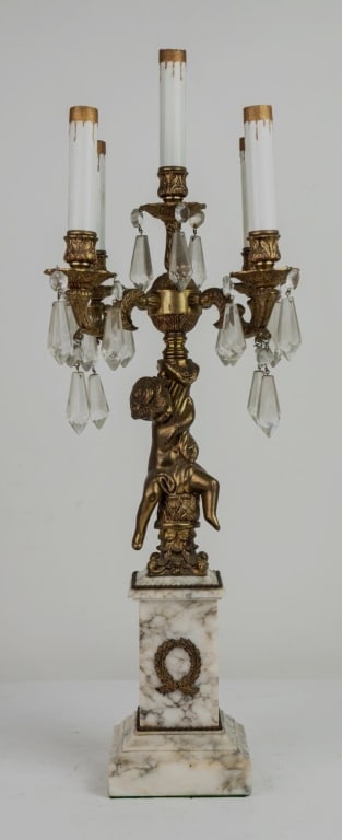 FRENCH MARBLE PUTTI FIGURAL CANDELABRA LAMP (1 of 6)