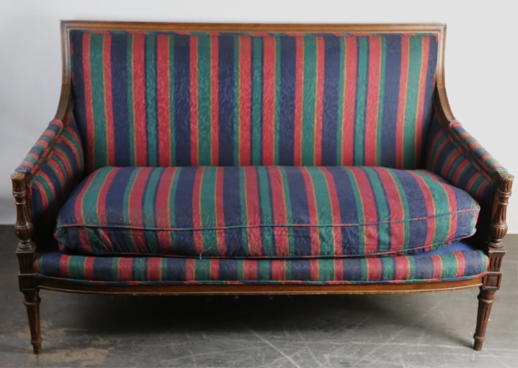 FRENCH WALNUT ANTIQUE DOWN CUSHION SETTEE (1 of 6)