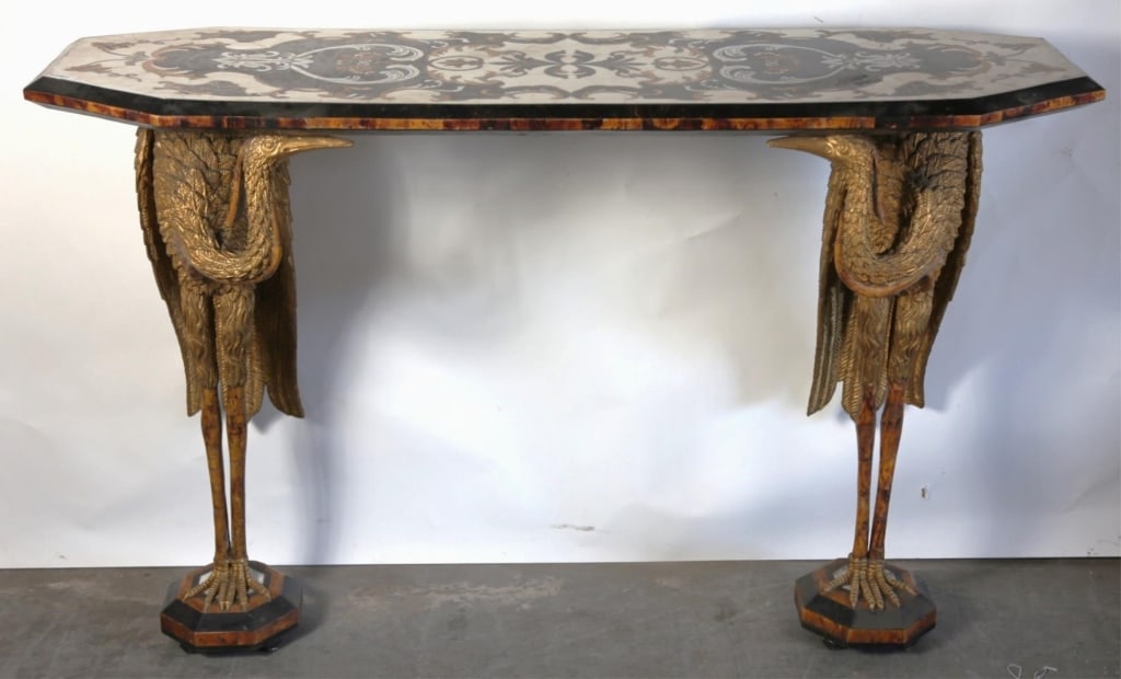 ITALIAN PIETRA DURA INLAID MABLE TOP CONSOLE (1 of 8)