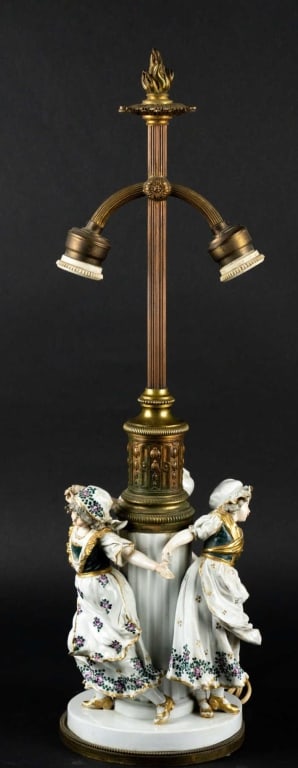 FRENCH ANTIQUE FIGURAL PORCELAIN LAMP (1 of 6)