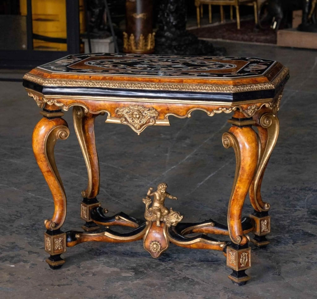 ITALIAN FAUX TORTOISE & INLAID MARBLE CENTER TABLE (1 of 5)