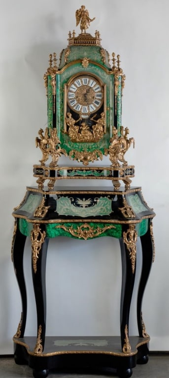 ITALIAN FAUX MALACHITE INLAY BRACKET CLOCK (1 of 7)