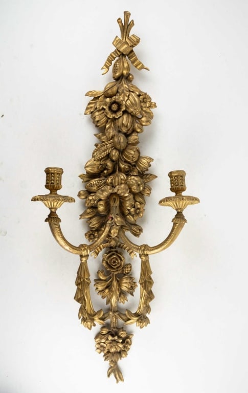 FRENCH TWO ARM FLORAL GILDED SCONCE (1 of 7)