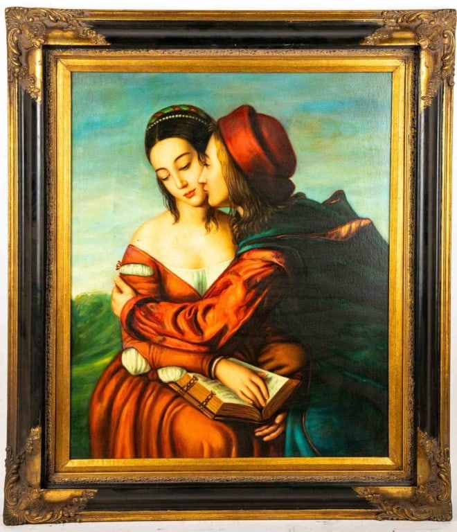 PORTRAIT OF A COURTING COUPLE, OIL ON CANVAS (1 of 7)