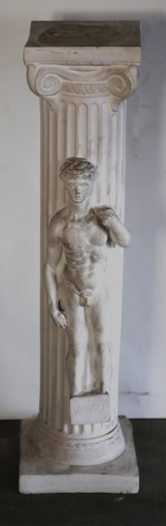 ITALIAN VINTAGE PLASTER PEDESTAL: Italian vintage plaster pedestal. Note: Each lot in this auction was stored in an active industrial warehouse. Accordingly, lots may exhibit dust and/or surface residue and may benefit from cleaning.