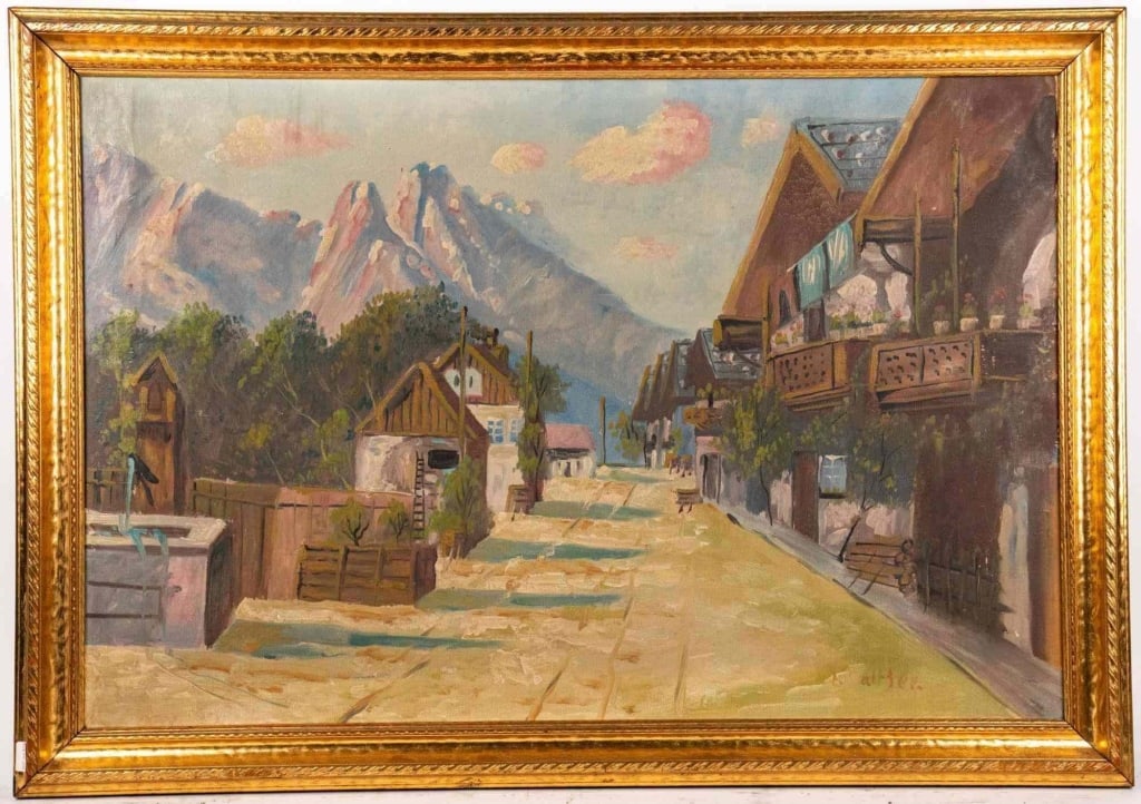 EUROPEAN LANDSCAPE OIL ON CANVAS: European landscape oil on canvas signed to lr. Framed. Note: Each lot in this auction was stored in an active industrial warehouse. Accordingly, lots may exhibit dust and/or surface residue and may be