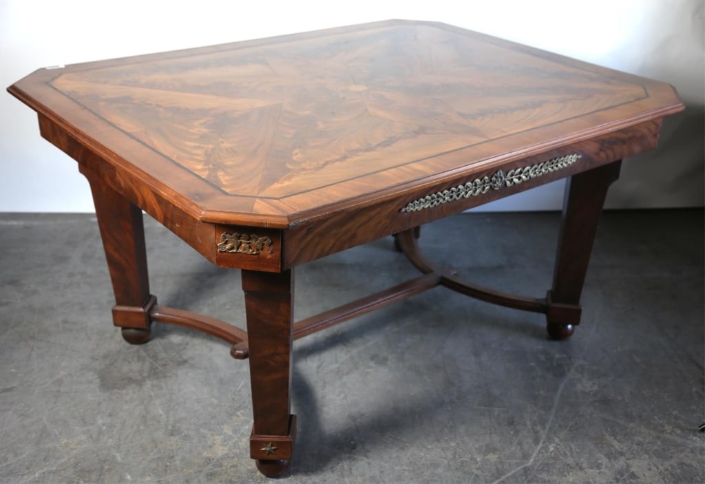 FRENCH EMPIRE BOOKMATCH MAHOGANY LIBRARY TABLE (1 of 8)