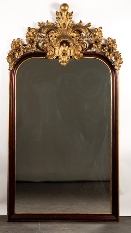 ROCOCO STYLE HAND CARVED MAHOGANY GILT MIRROR (1 of 5)