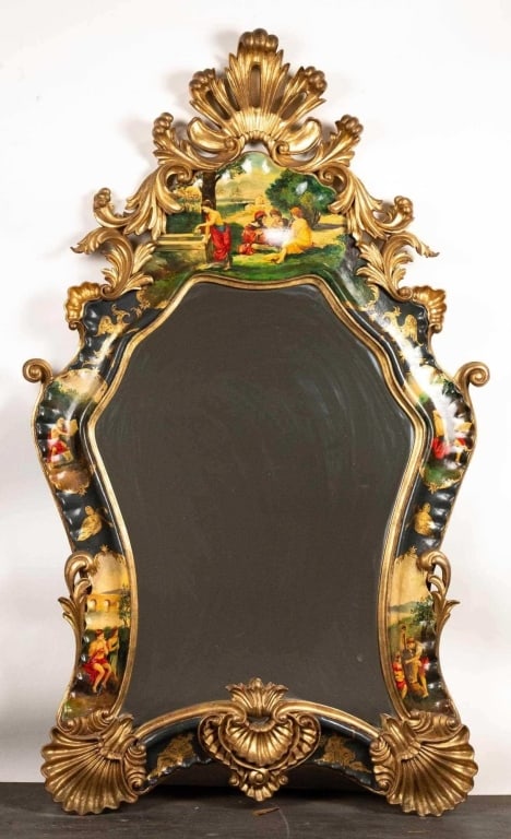 HAND CARVED & HAND PAINTED GILT WOOD MIRROR (1 of 5)