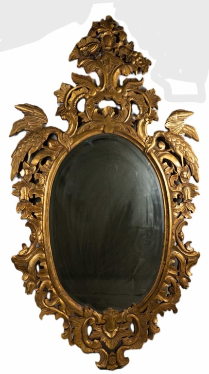 ORNATELY CARVED BIRD MOTIF GILT WOOD MIRROR FRAME (1 of 6)