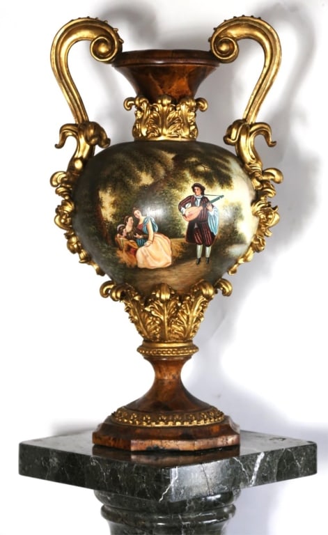 ITALIAN AND PARTIAL GILT HAND PAINTED FIGURAL URN (1 of 4)