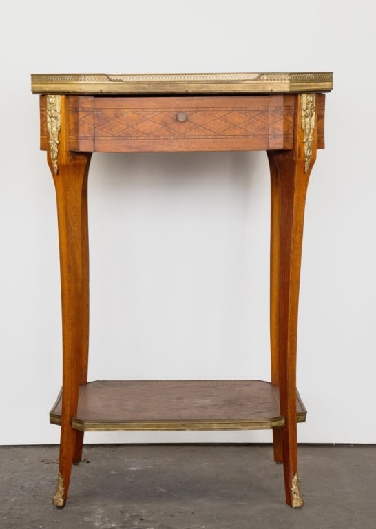 FRENCH MARBLE TOP MARQUETRY INLAY ANTIQUE SIDE TABLE (1 of 6)