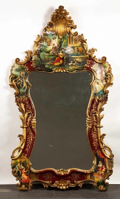 ITALIAN HAND CARVED AND HAND PAINTED GILT MIRROR (1 of 6)