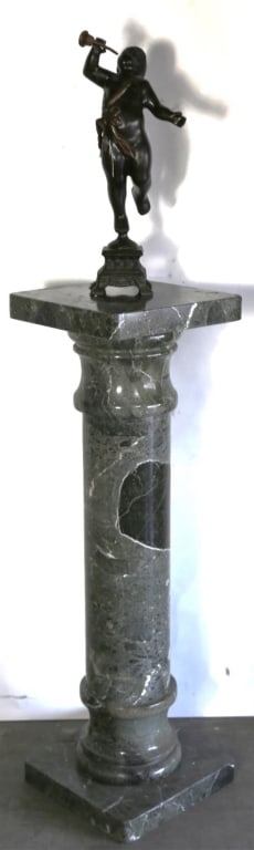 CLASSICAL BRONZE OF PUTTI PLAYING TRUMPET: Classical bronze of putti playing trumpet(pedestal not included). Note: Each lot in this auction was stored in an active industrial warehouse. Accordingly, lots may exhibit dust and/or surface residue