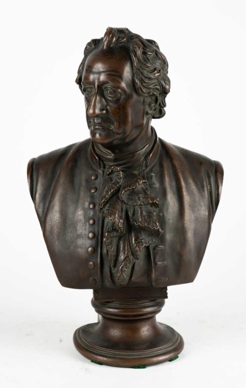 GERMAN BRONZE BUST AFTER CHRISTIAN DANIEL RAUCH: German bronze bust after Christian Daniel Rauch. Note: Each lot in this auction was stored in an active industrial warehouse. Accordingly, lots may exhibit dust and/or surface residue and may benefit 