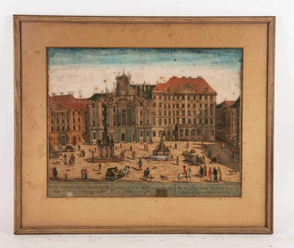HAND COLORED ENGRAVING OF GERMAN TOWN (1 of 7)