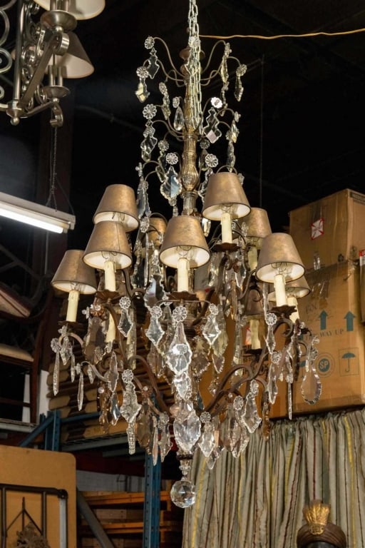 ITALIAN 54" 6-TIER CRYSTAL & IRON GRAND CHANDELIE: 6-tier crystal & iron grand chandelier 12-light. Note: Each lot in this auction was stored in an active industrial warehouse. Accordingly, lots may exhibit dust and/or surface residue and may benefit