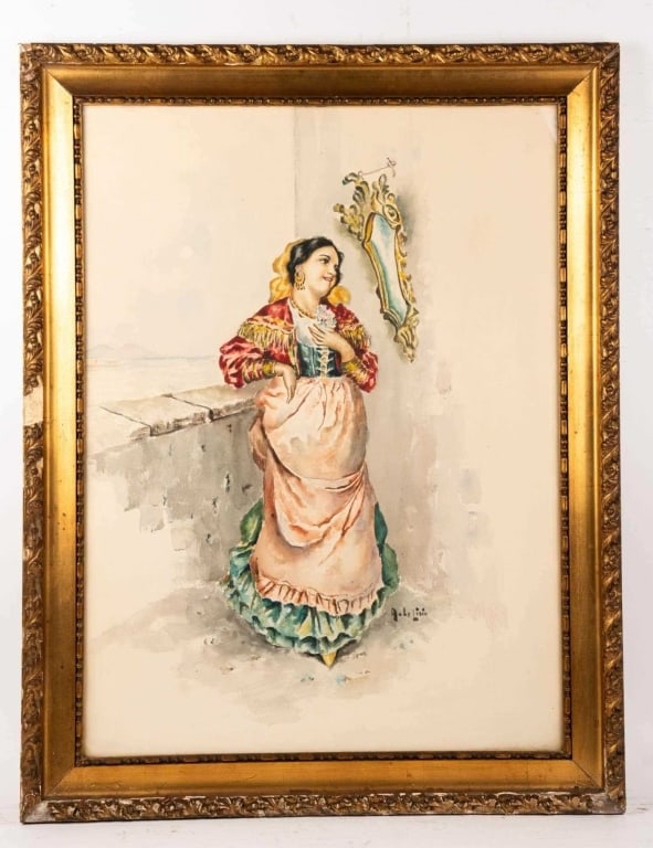 A. DE LISIO, PORTRAIT OF A LADY, WATERCOLOR ON PAP: Watercolor on paper. Signed to lr. Framed. Note: Each lot in this auction was stored in an active industrial warehouse. Accordingly, lots may exhibit dust and/or surface residue and may benefit from c