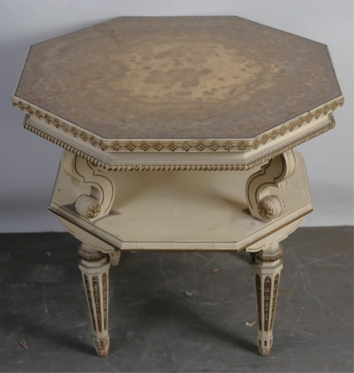 ITALIAN PARCEL GILT OCTAGONAL TABLE: Italian parcel gilt octagonal table. Note: Each lot in this auction was stored in an active industrial warehouse. Accordingly, lots may exhibit dust and/or surface residue and may benefit from cleanin