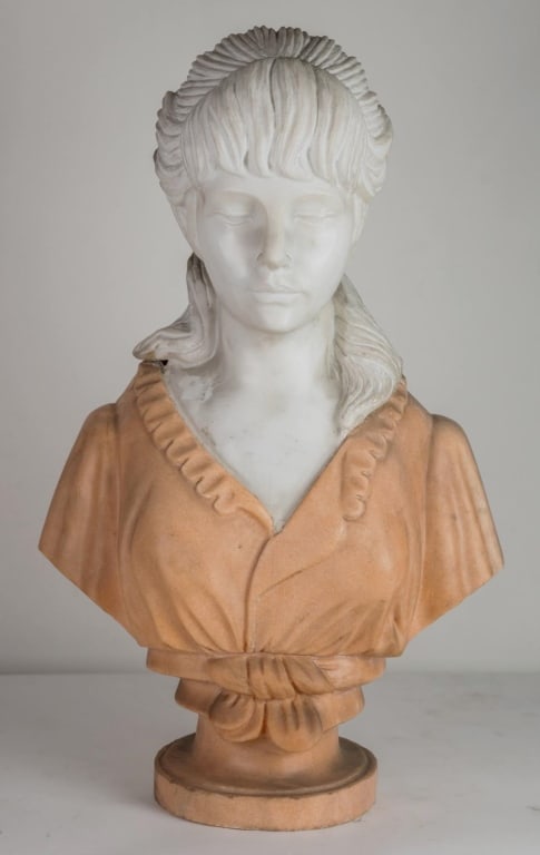 CONTINENTAL MIXED MARBLE BUST OF A LADY (1 of 5)