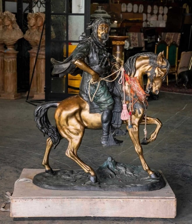 MONUMENTAL ARAB ON HORSEBACK BRONZE SCULPTURE (1 of 7)